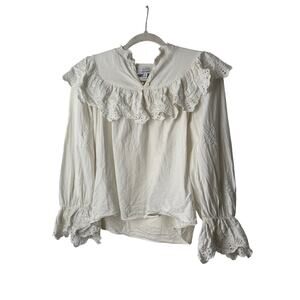 & Other Stories Blouse Women's 0 Broderie Detail Frill Cottage Core